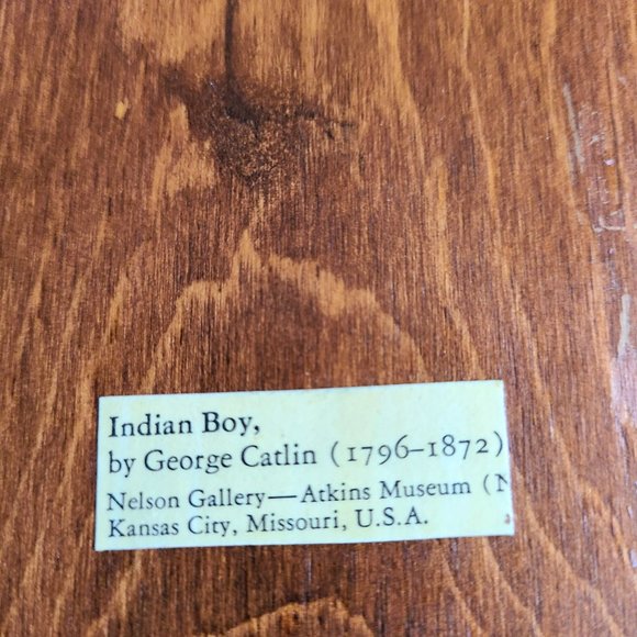 Vintage 1970's 1980's lacquered wooden plaque, with Indian Boy by George Katlin. - Picture 4 of 4
